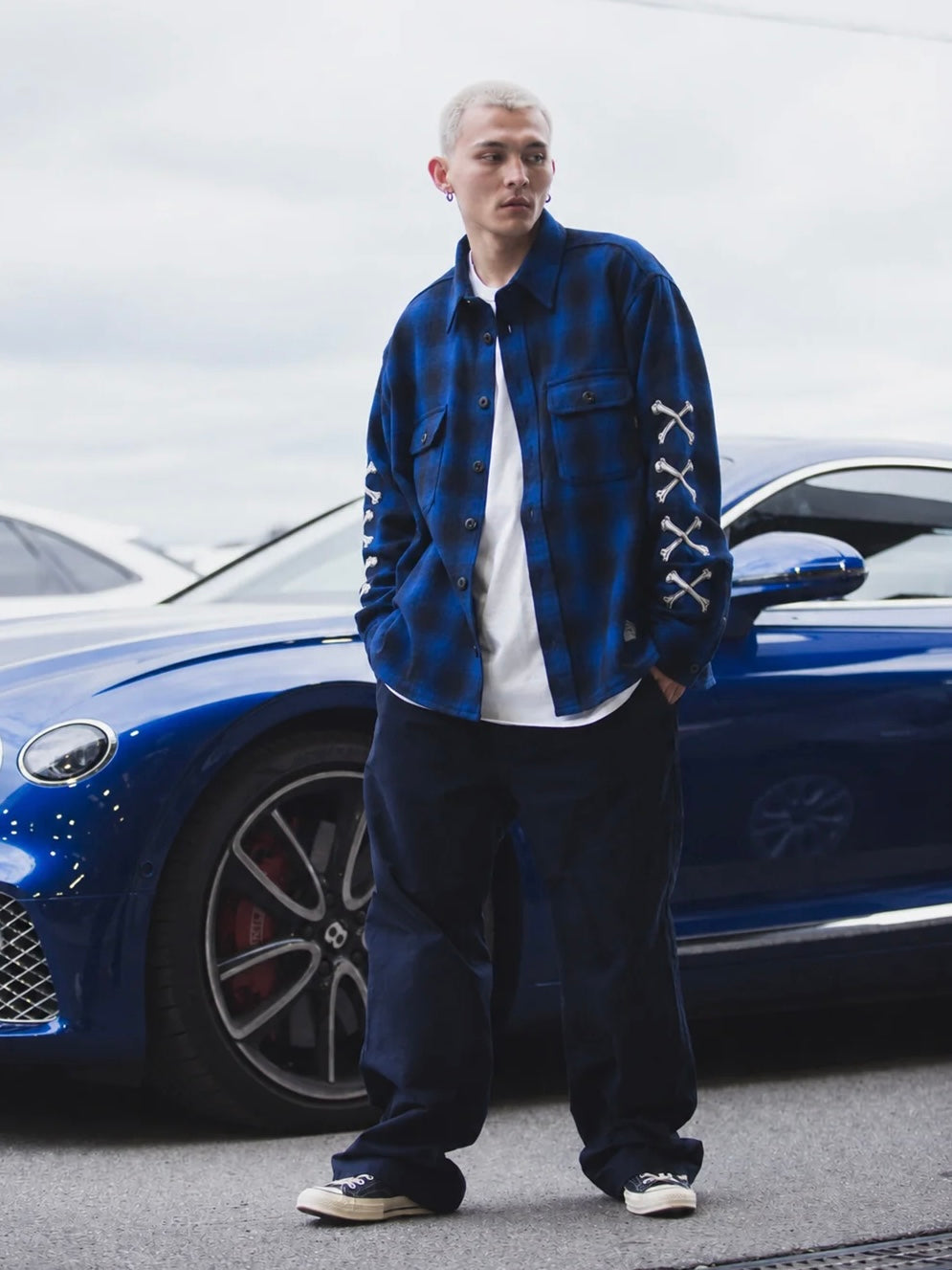 MAYO CROSS BORN EMBROIDERY LONG SLEEVED CHECK SHIRT(BLUE)