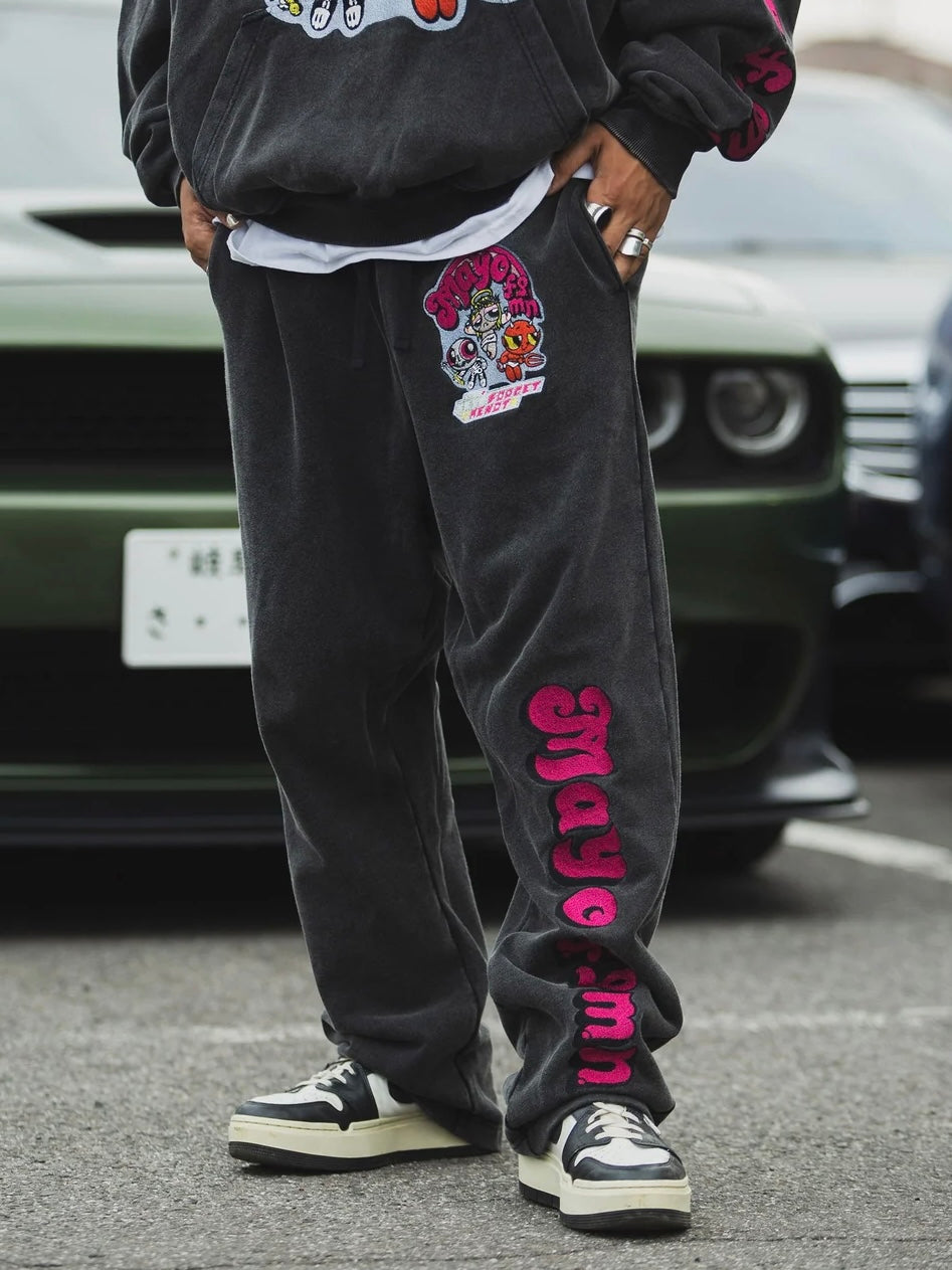 POWERPUFF MAYO EMBROIDERY SWEAT PANTS(FADE BLACK PINK)