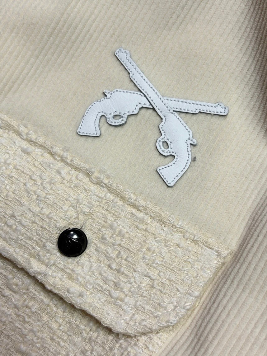 LEATHER PATCH CORDUROY SHIRTS(OFF WHITE)