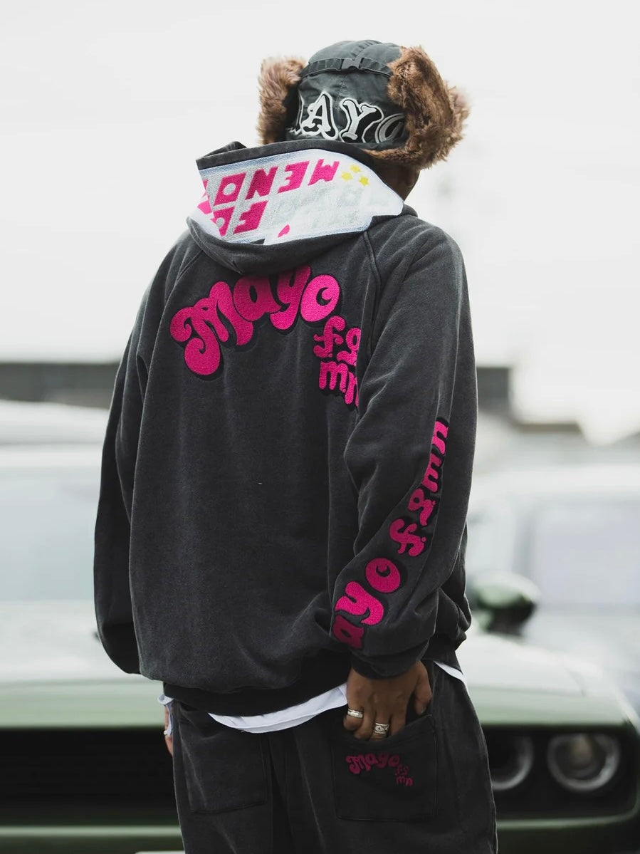 POWERPUFF MAYO EMBROIDERY HOODIE(FADE BLACK PINK)