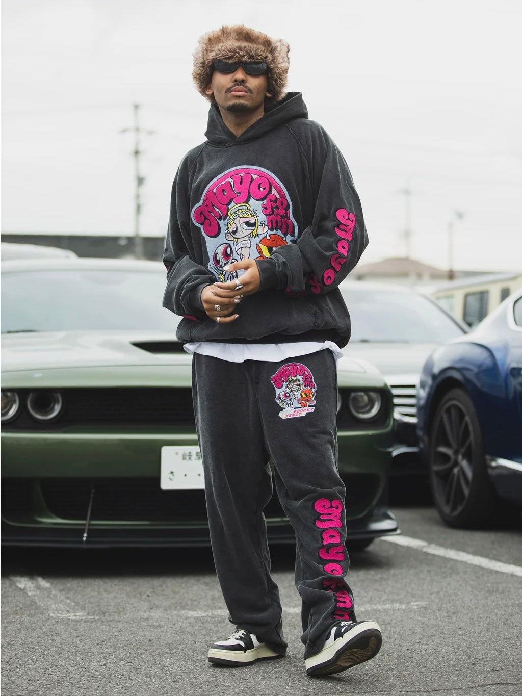 POWERPUFF MAYO EMBROIDERY SWEAT PANTS(FADE BLACK PINK)