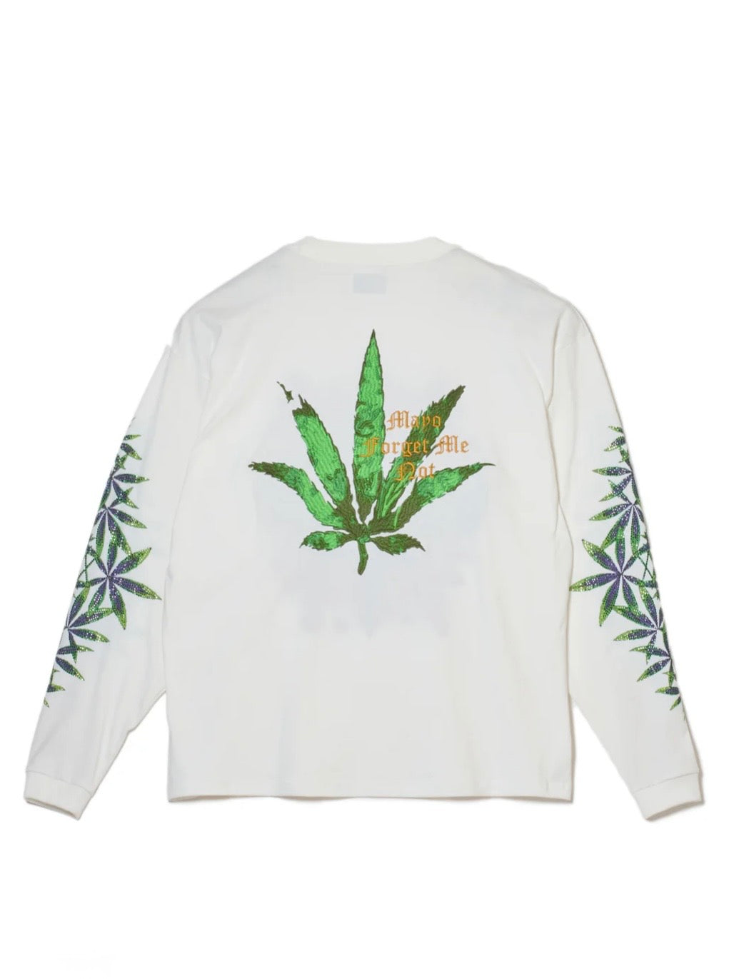SKULL WEED EMBROIDERY & PRINT RHINE STONE LONG SLEEVE TEE