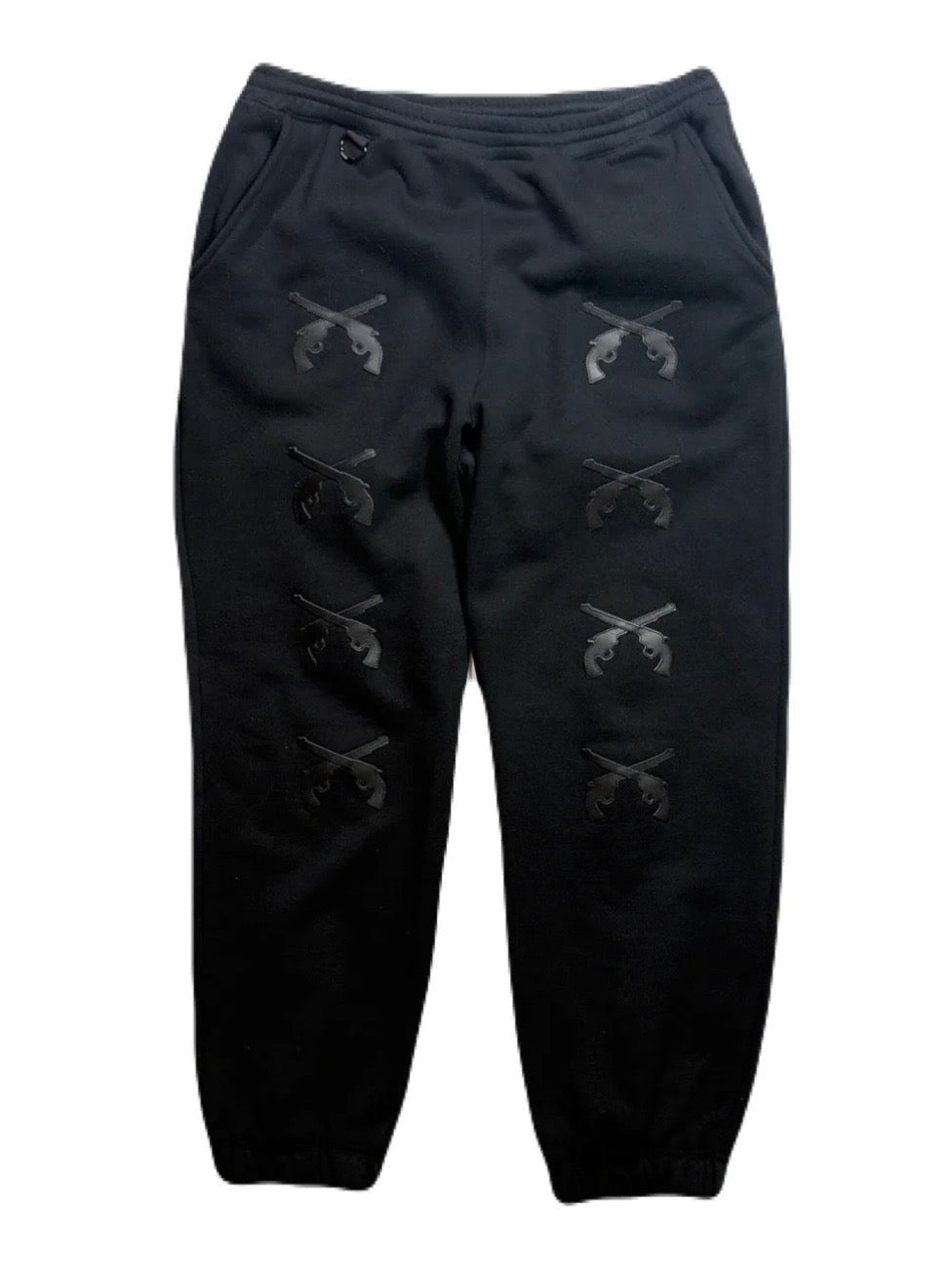 CROSSGUN LEATHER PATCH SWEAT PANTS(BLACK)