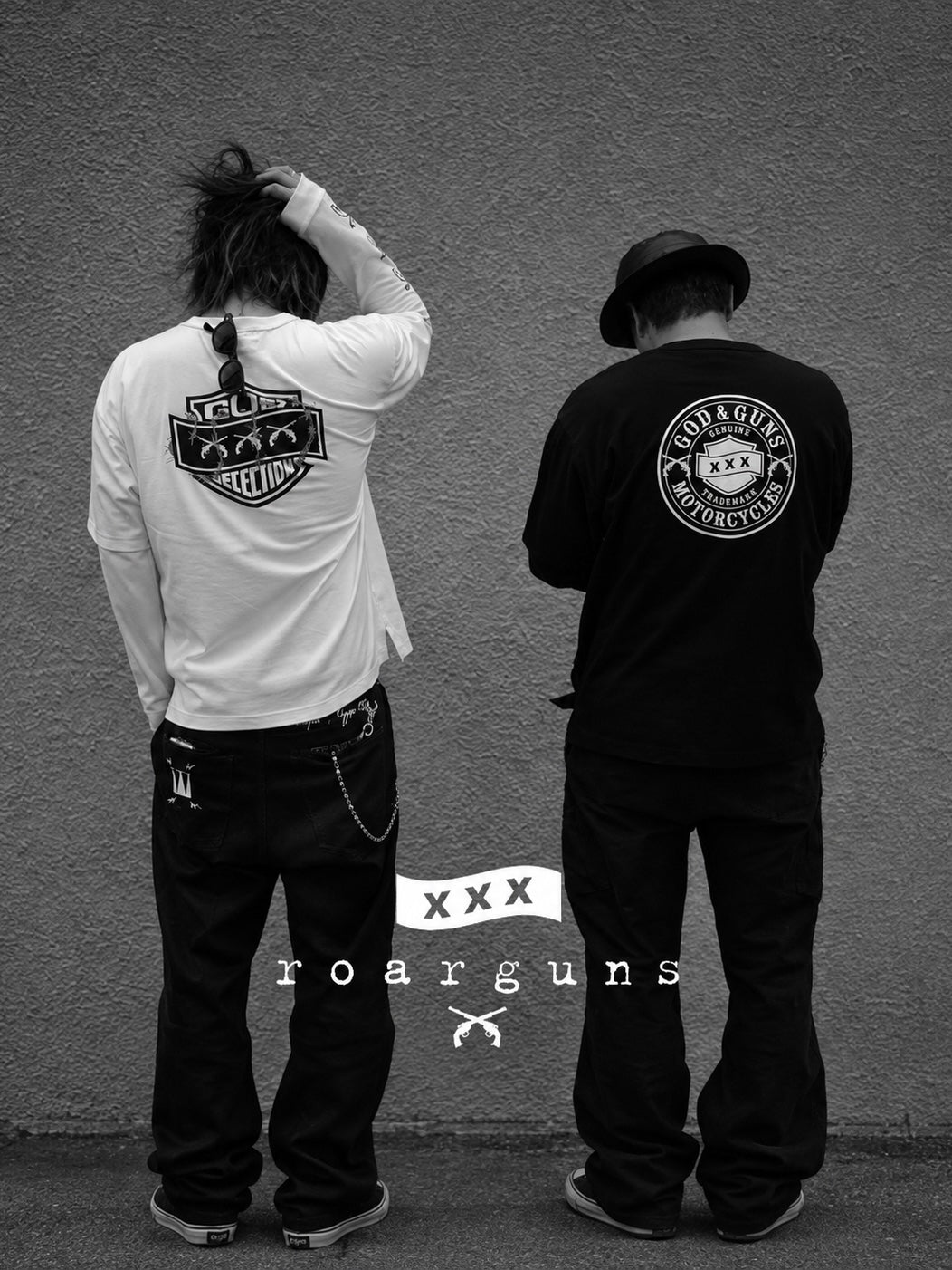 TRIPLE GUNS EMBLEM LAYERED T-SHIRT(WHITE)