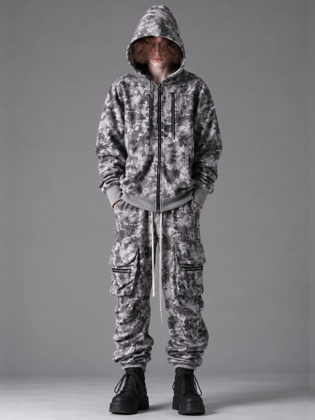 SWEAT CARGO TUCK WIDE PANTS(L.GREY)