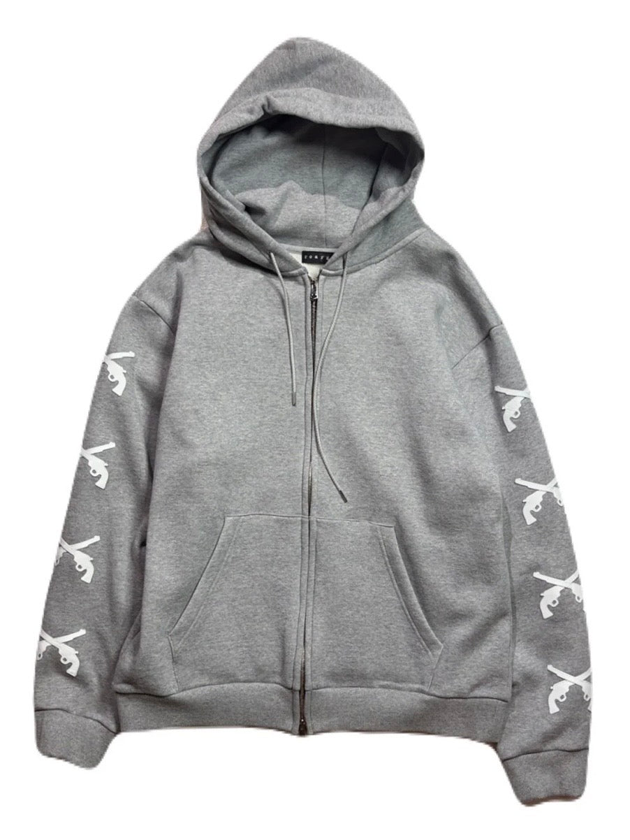 CROSSGUN LEATHER PATCH SWEAT HOODIE(GRAY)