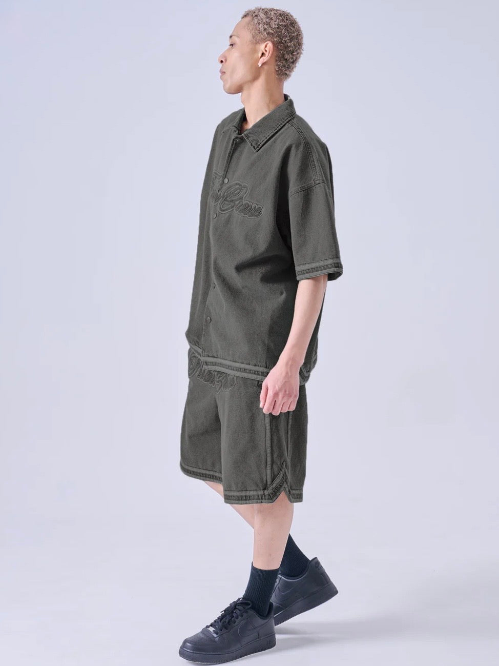 DENIM WARM UP SHIRTS/BLACK