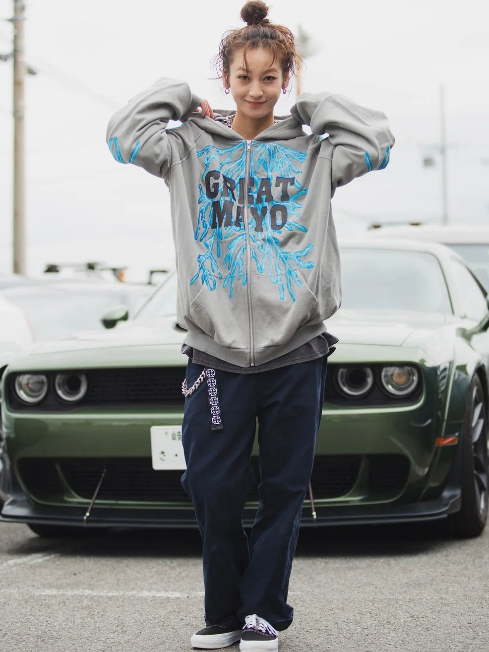GREAT MAYO THUNDER EMBROIDERY ZIP UP HOODIE(GRAY)