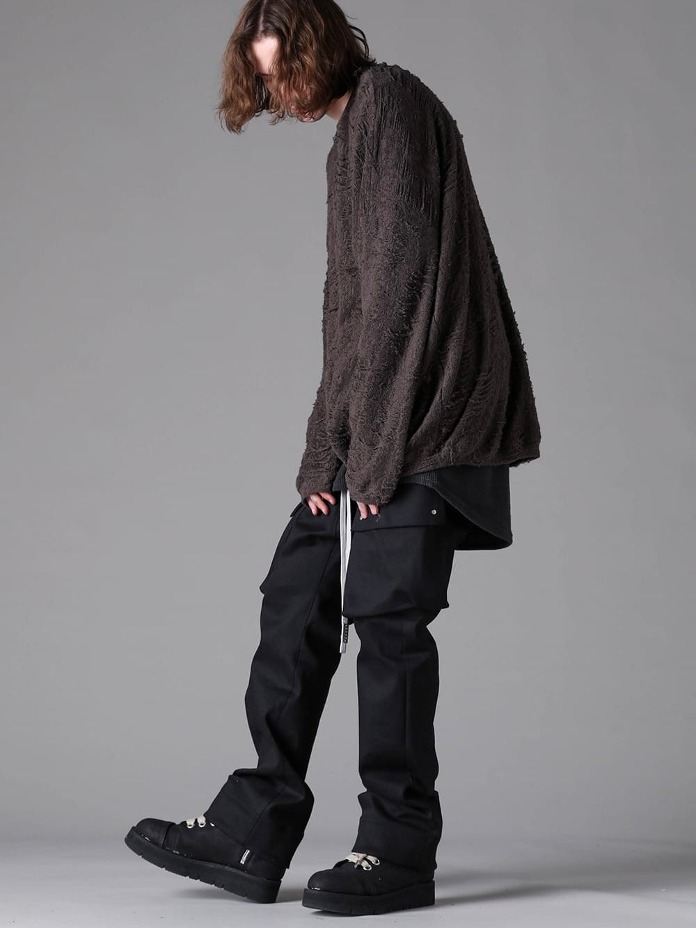 STRETCH CARGO FLARED PANTS(BLACK)