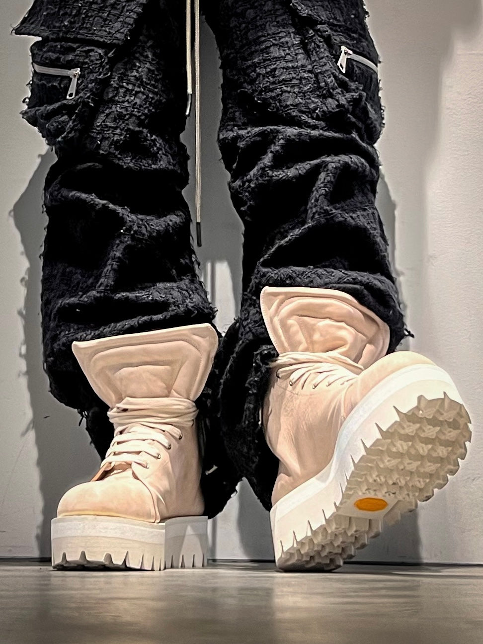 COW LEATHER BOOTS/ASHPINK×WHITE