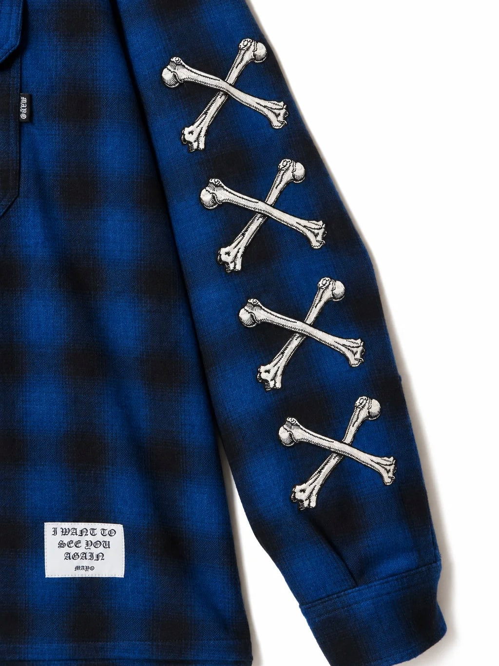 MAYO CROSS BORN EMBROIDERY LONG SLEEVED CHECK SHIRT(BLUE)