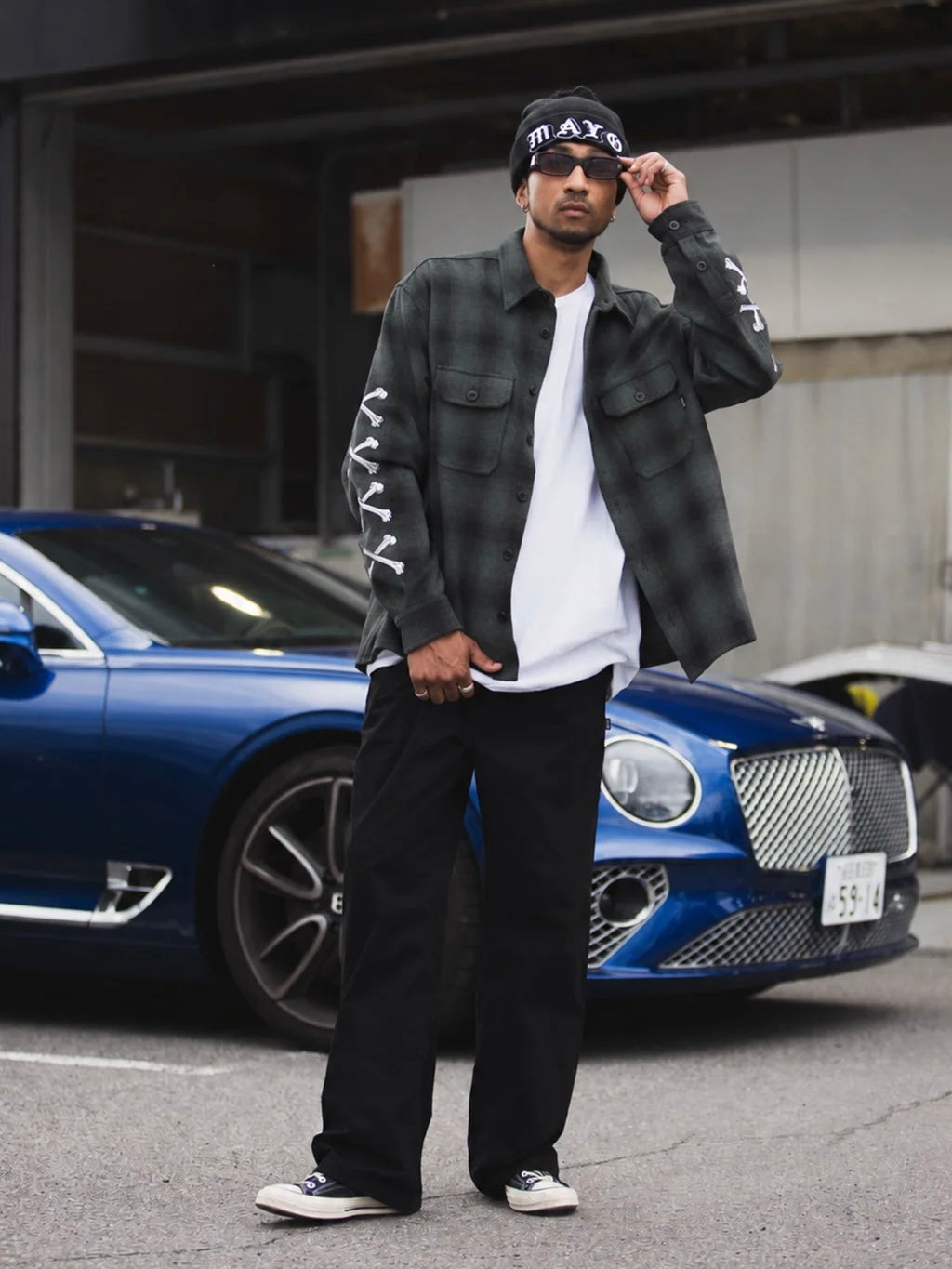 MAYO CROSS BORN EMBROIDERY LONG SLEEVED CHECK SHIRT(BLACK)