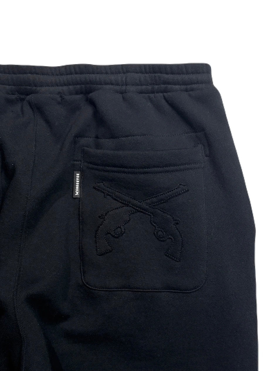 CROSSGUN LEATHER PATCH SWEAT PANTS(BLACK)