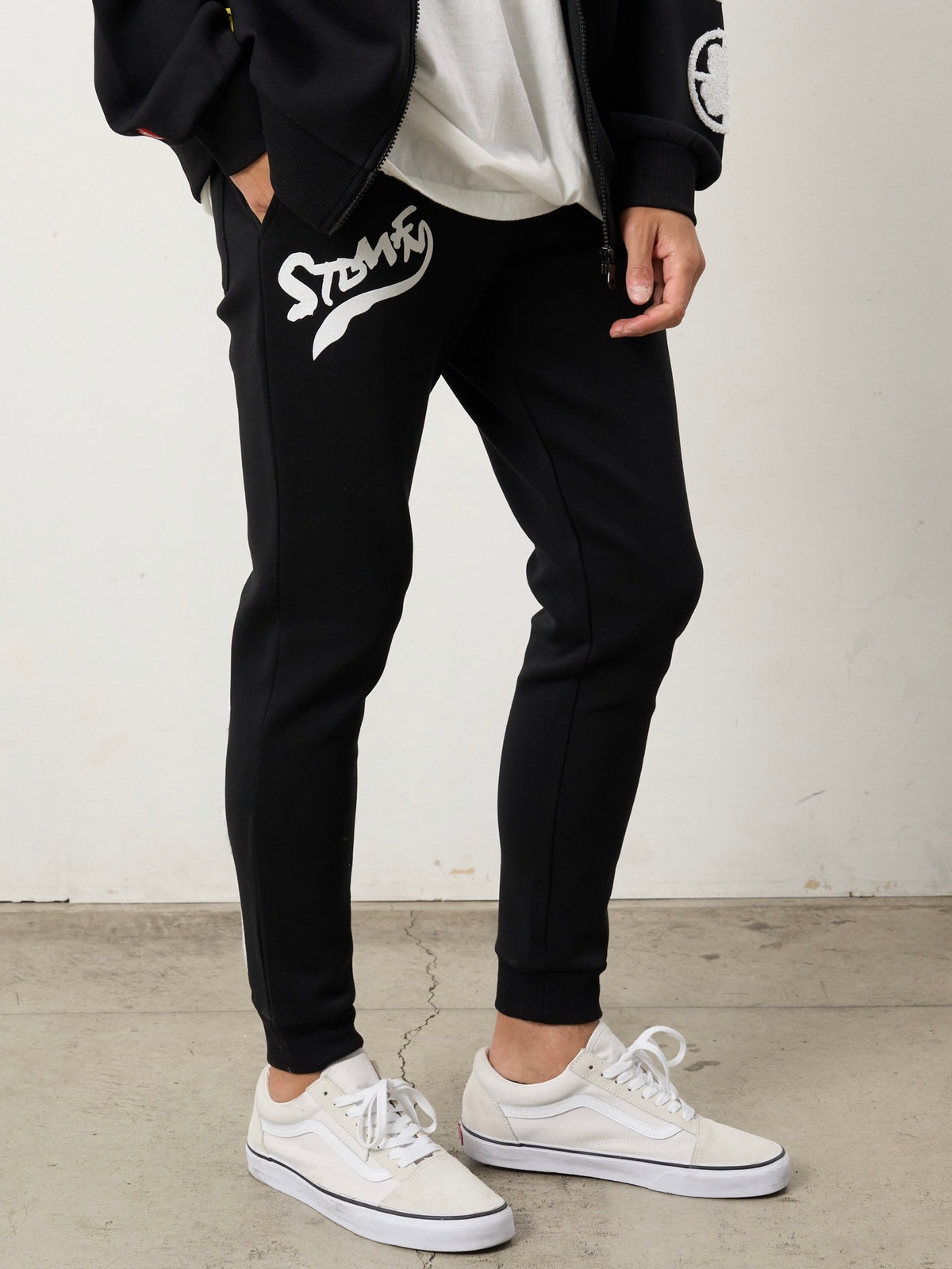 T/Rストレッチポンチ ターゲットベアサガラパッチワーク フロッキー ジョグパンツ(BLACK)