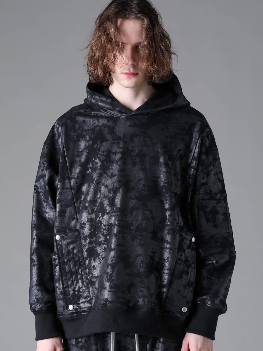 SWEAT CARGO HOODIE PULLOVER(BLACK)