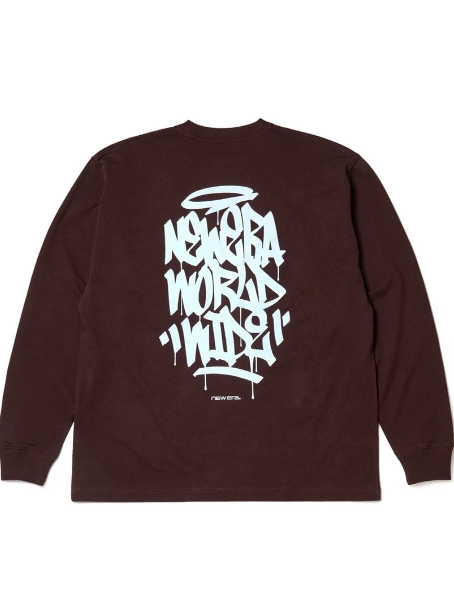 長袖 オーバーサイズド コットン Tシャツ Tagging Logo バーントウッド