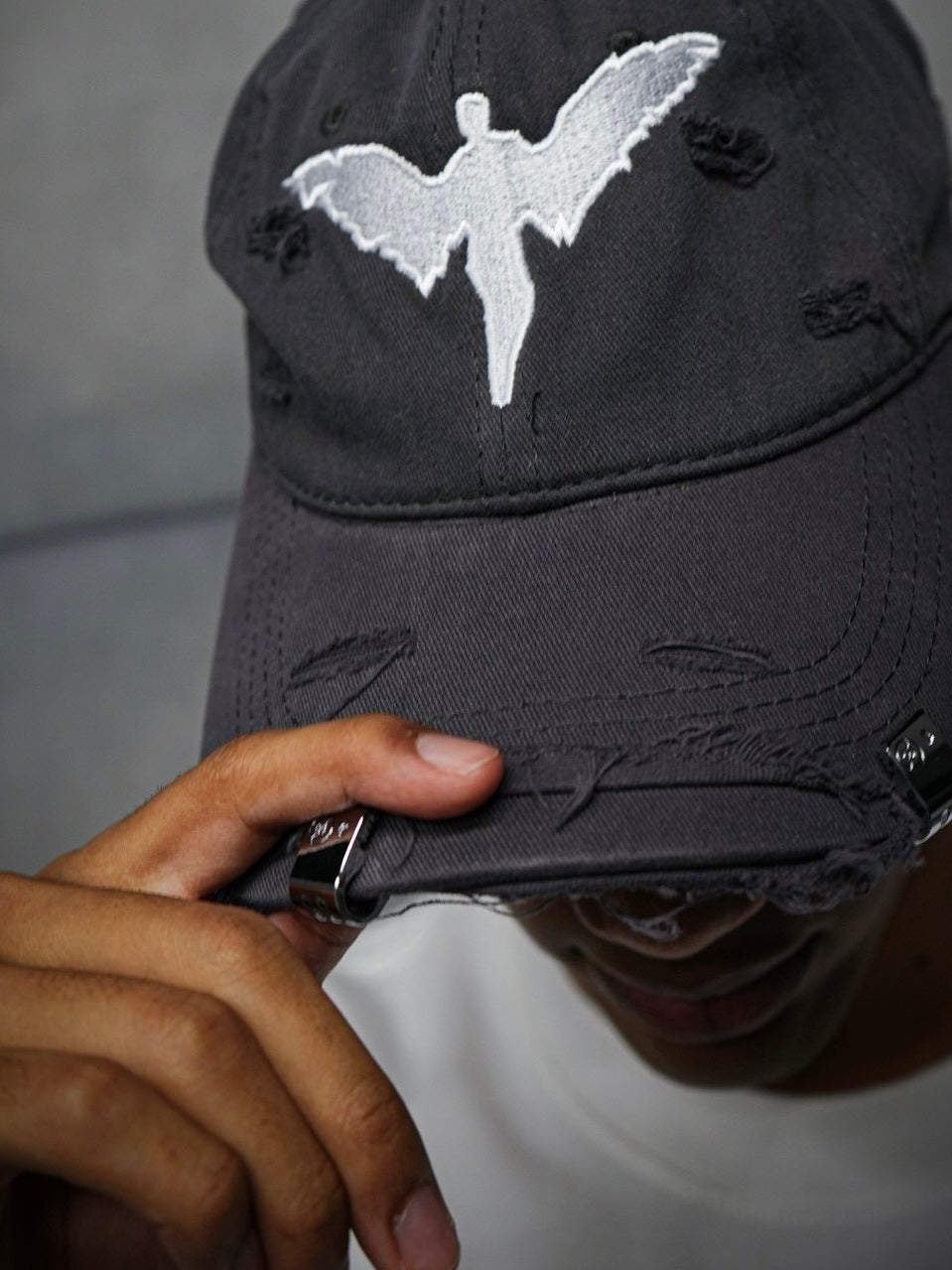Distress Baseball Cap ''OBSCURE''(BLACK)