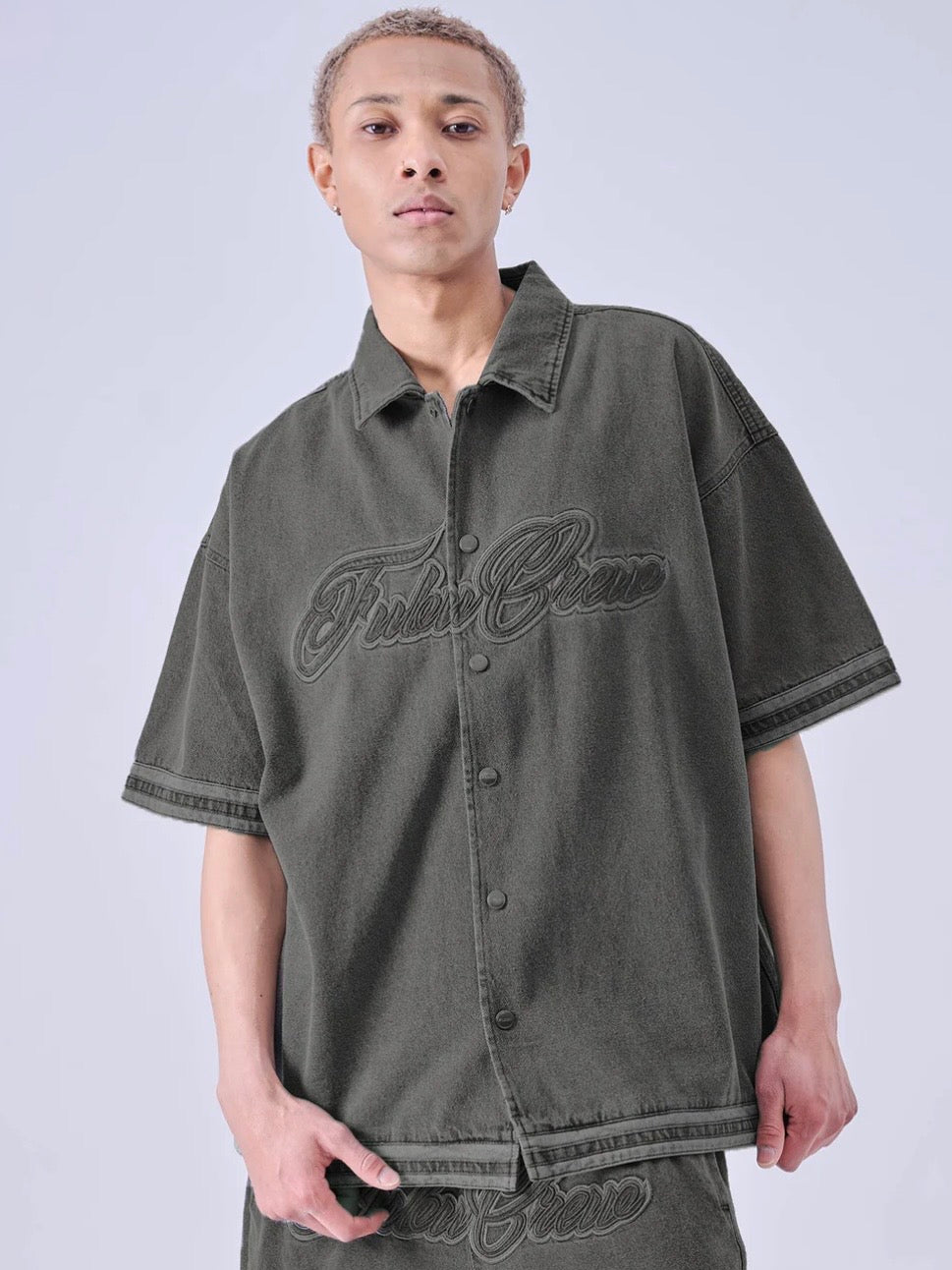 DENIM WARM UP SHIRTS/BLACK