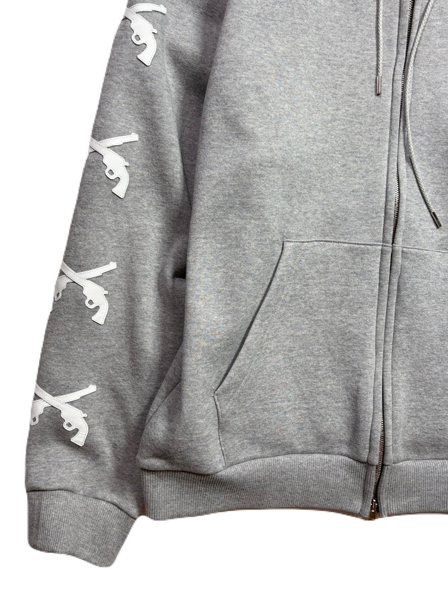 CROSSGUN LEATHER PATCH SWEAT HOODIE(GRAY)