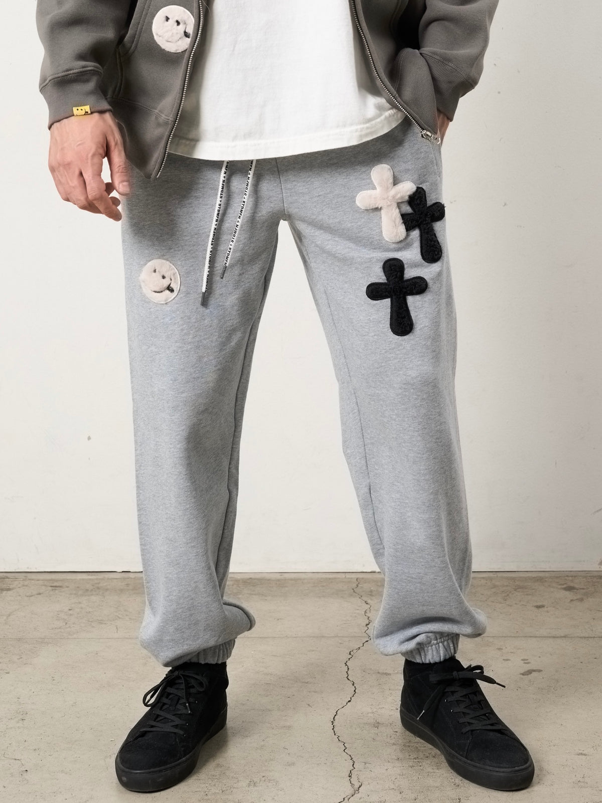 ムックボアミックスパッチワーク スエットパンツ(GRY)