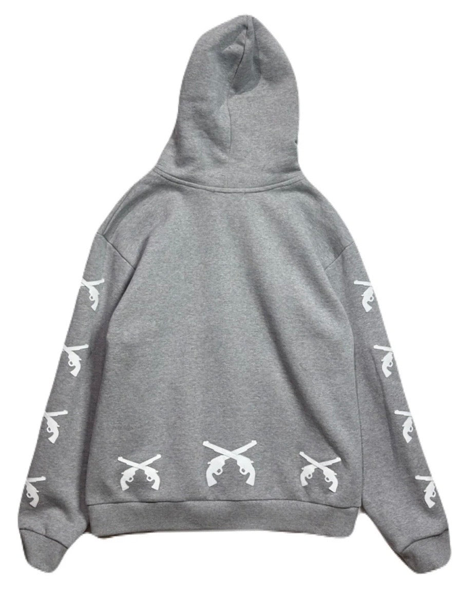 CROSSGUN LEATHER PATCH SWEAT HOODIE(GRAY)