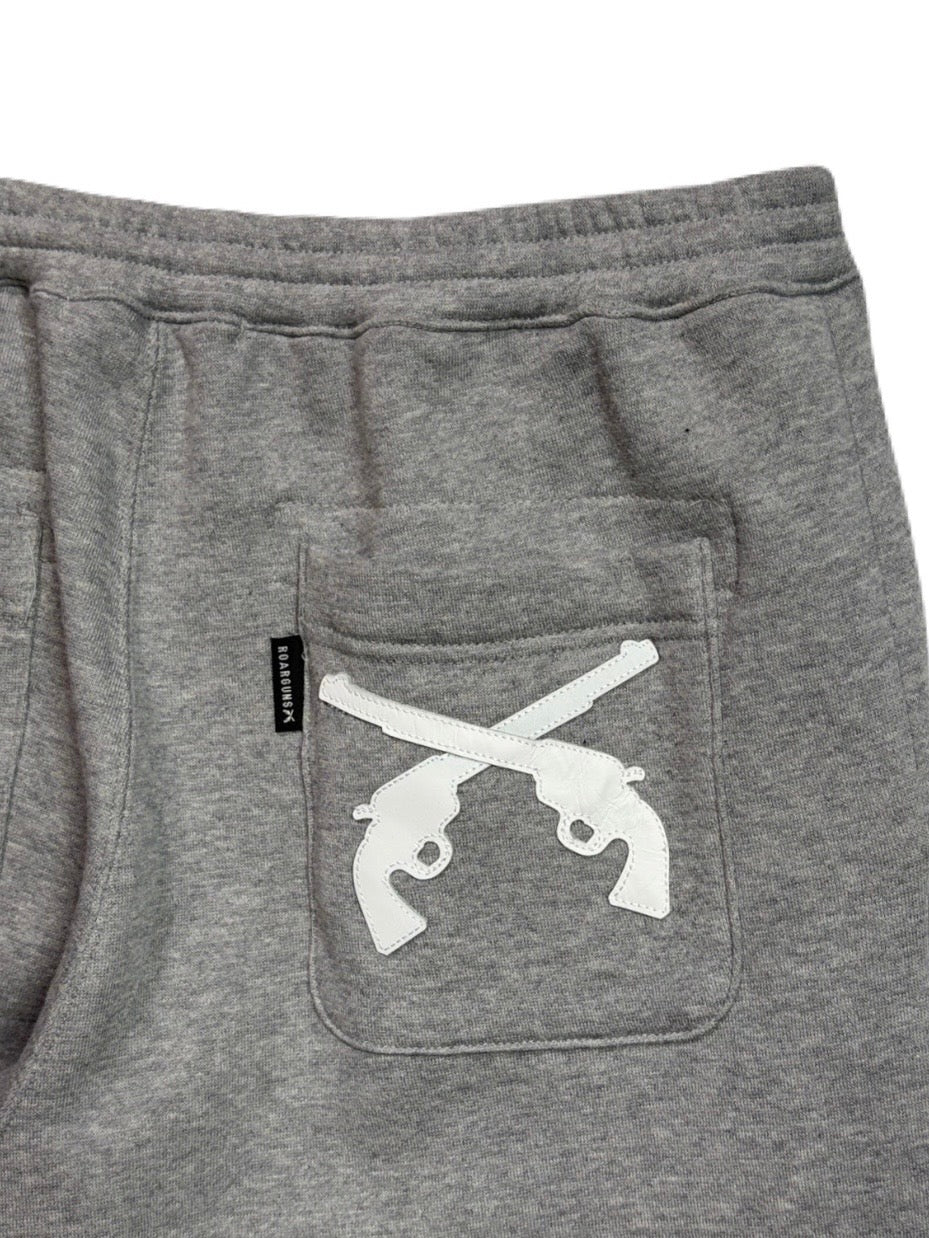 CROSSGUN LEATHER PATCH SWEAT PANTS(GRAY)