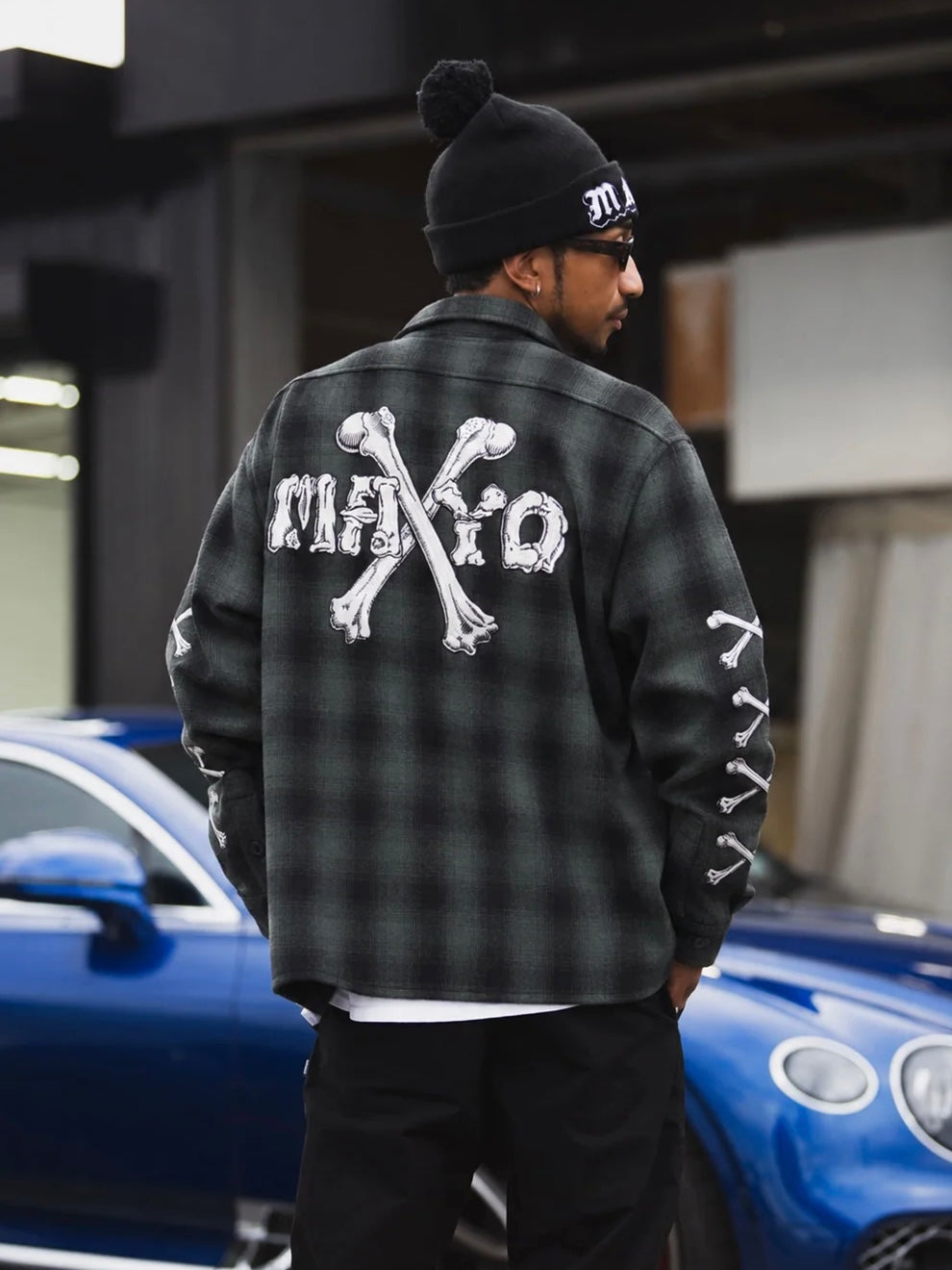 MAYO CROSS BORN EMBROIDERY LONG SLEEVED CHECK SHIRT(BLACK)