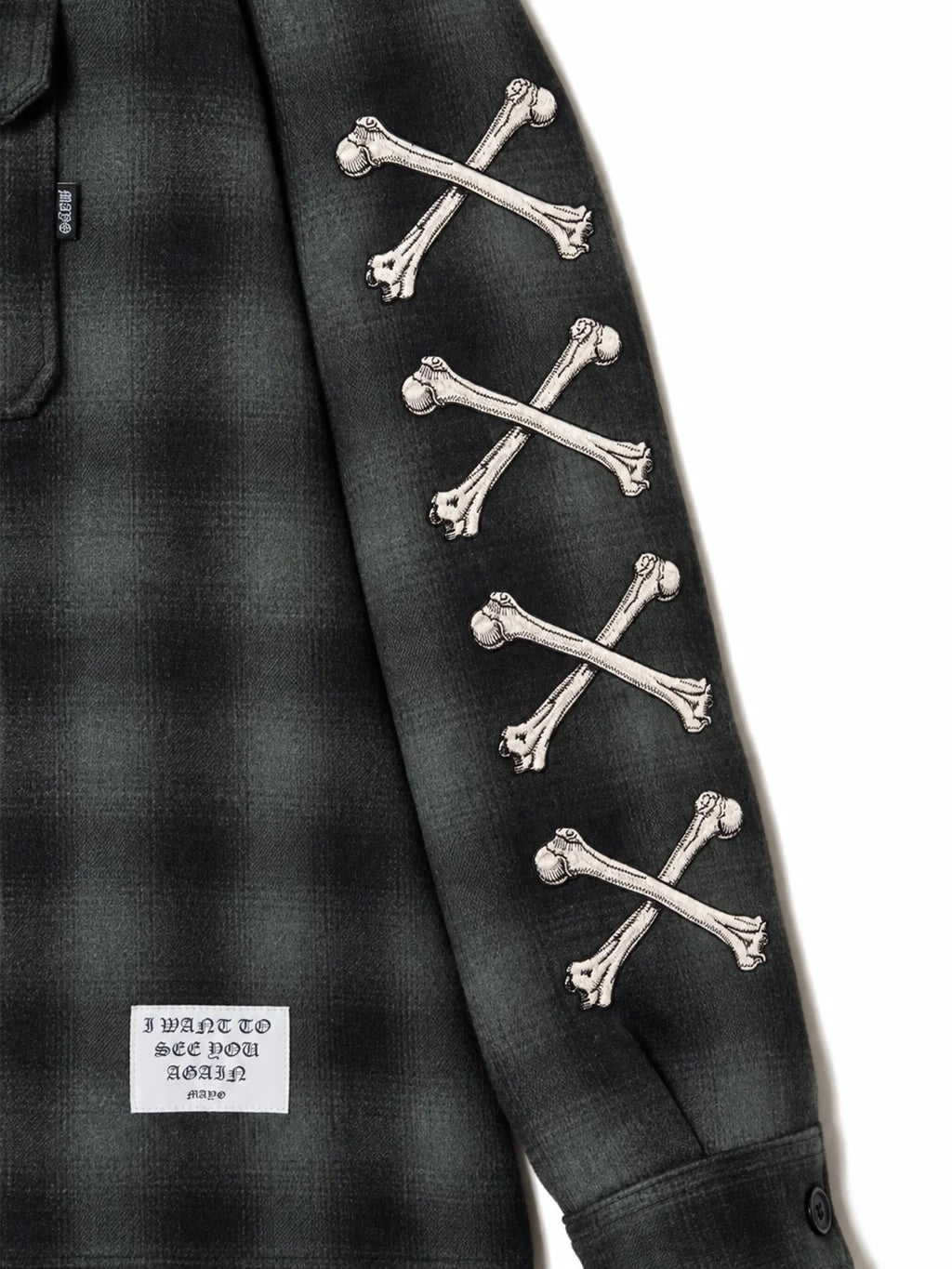 MAYO CROSS BORN EMBROIDERY LONG SLEEVED CHECK SHIRT(BLACK)