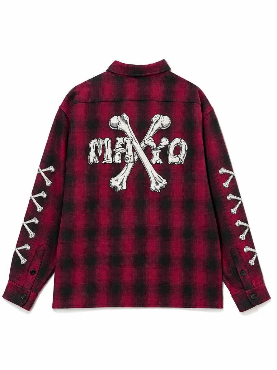 MAYO CROSS BORN EMBROIDERY LONG SLEEVED CHECK SHIRT(PINK)