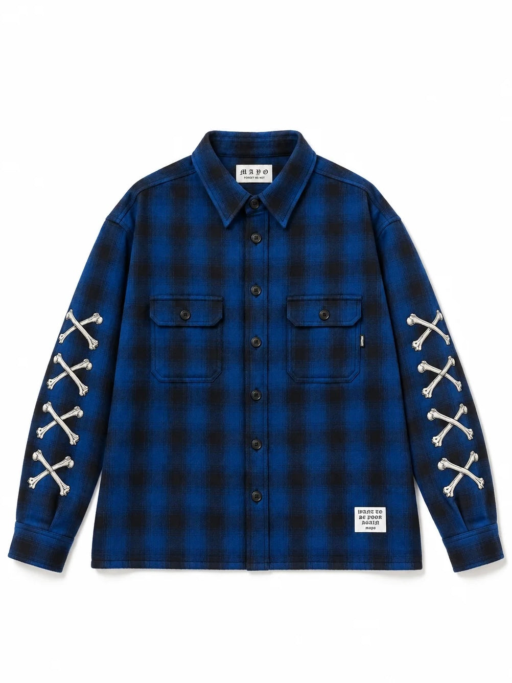 MAYO CROSS BORN EMBROIDERY LONG SLEEVED CHECK SHIRT(BLUE)