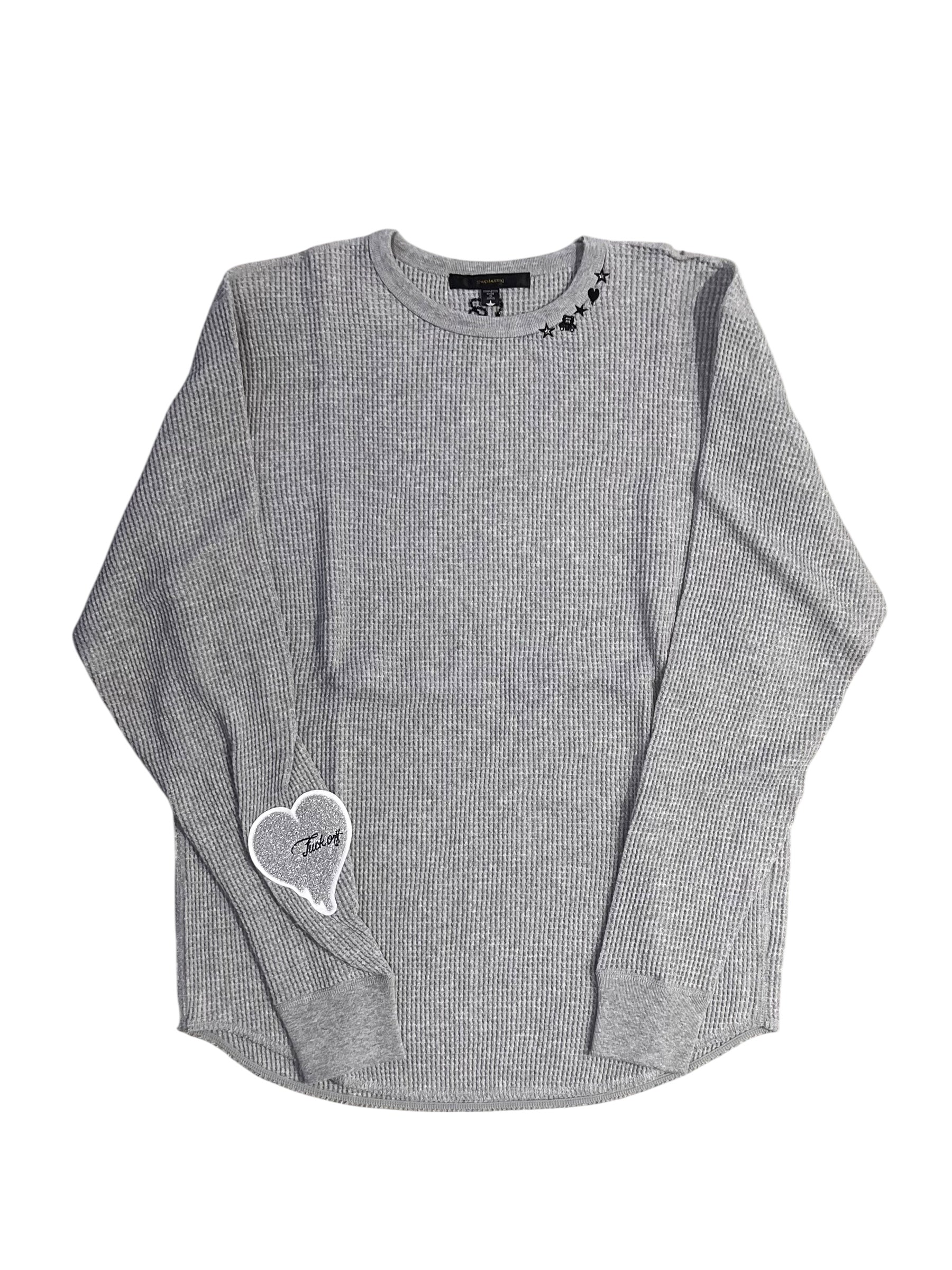ヘビーウエイトコットンワッフルハートラメサガラパッチLS Tシャツ