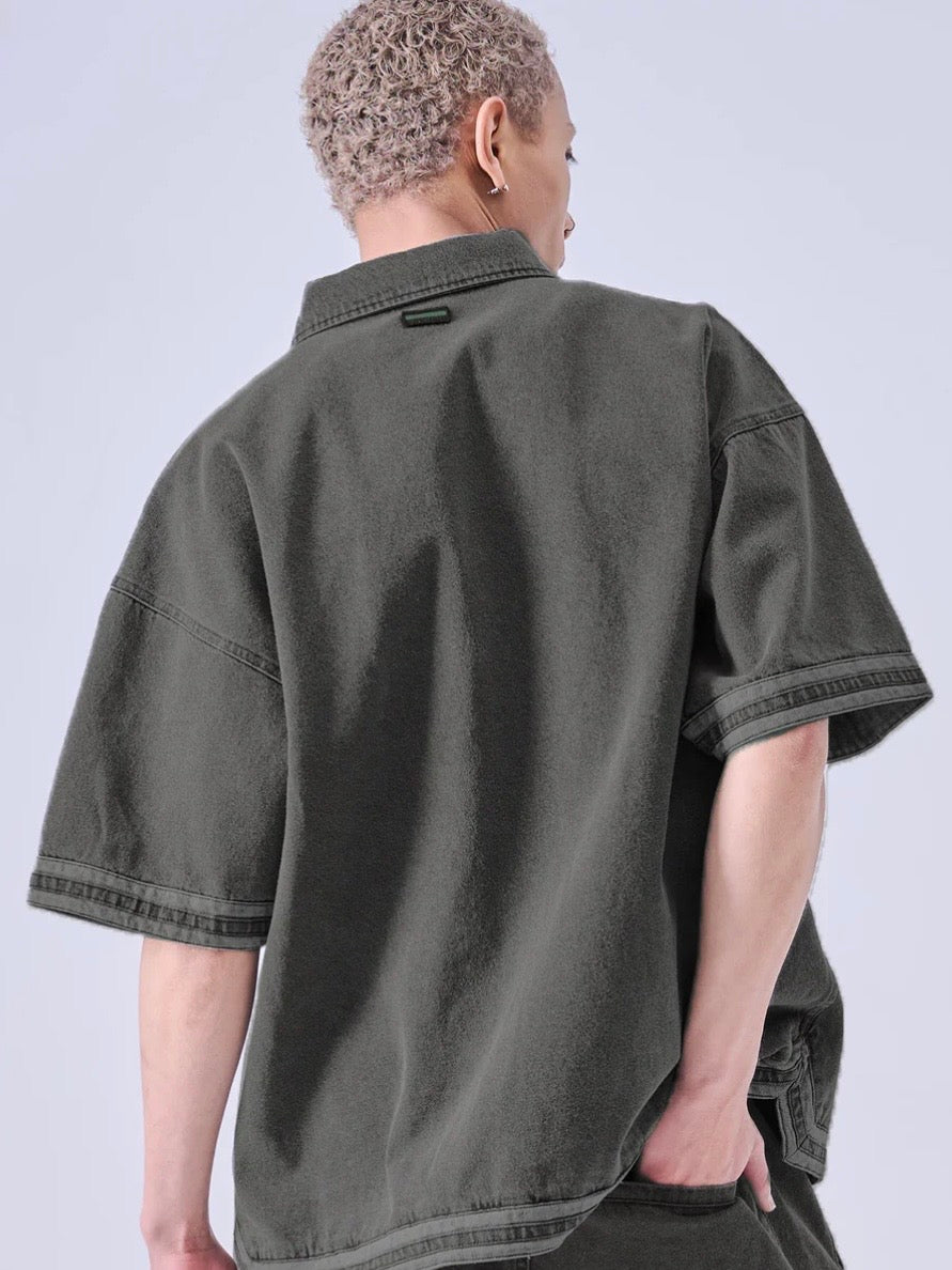 DENIM WARM UP SHIRTS/BLACK
