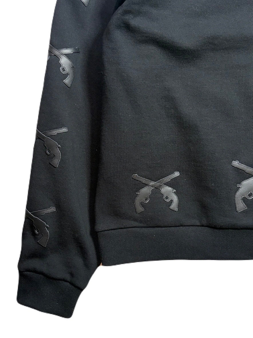 CROSSGUN LEATHER PATCH SWEAT HOODIE(BLACK)