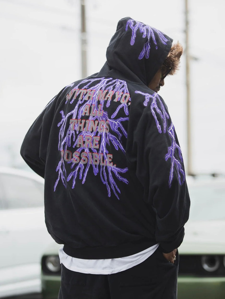 GREAT MAYO THUNDER EMBROIDERY ZIP UP HOODIE(BLACK)
