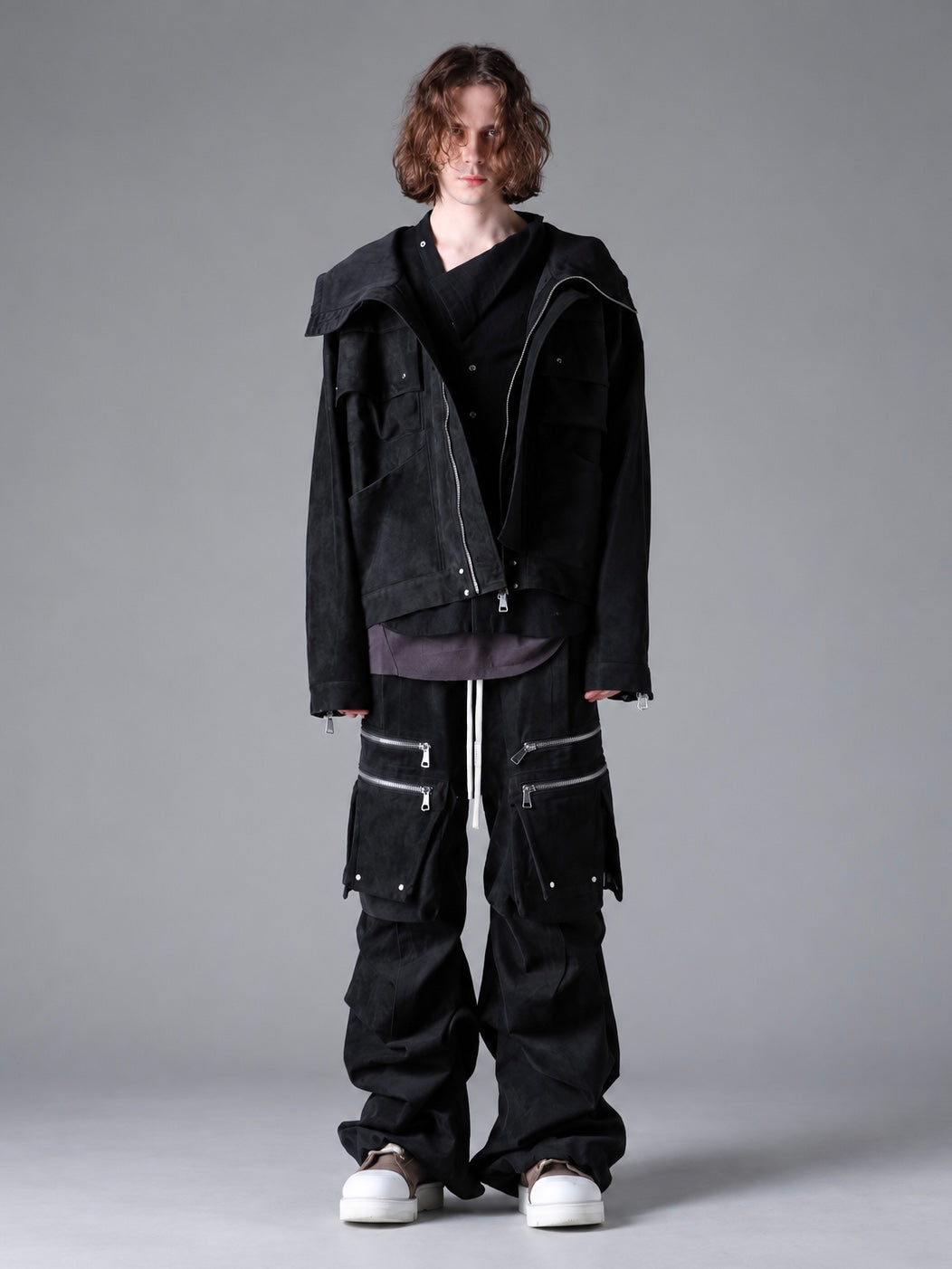 VEGAN LEATHER HOODIE BLOUSON(BLACK)
