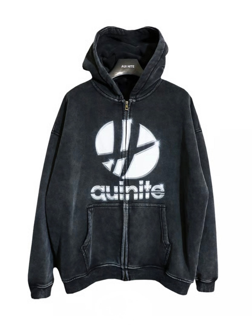 Sports metal logo full zip hoodie