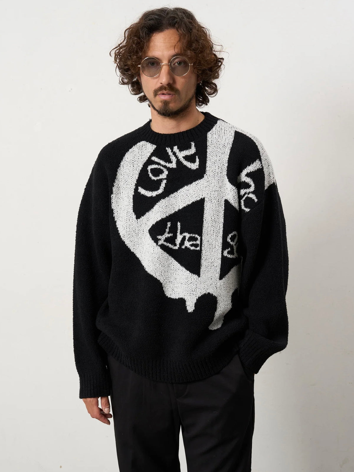 マシュマロモールヤーン ドリップピースロゴ パイルジャガード プルオーバー(BLACK)