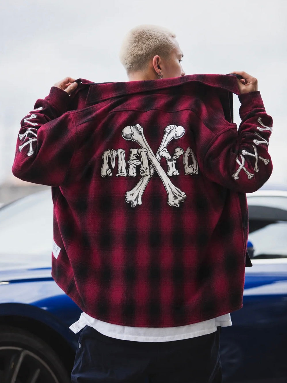 MAYO CROSS BORN EMBROIDERY LONG SLEEVED CHECK SHIRT(PINK)