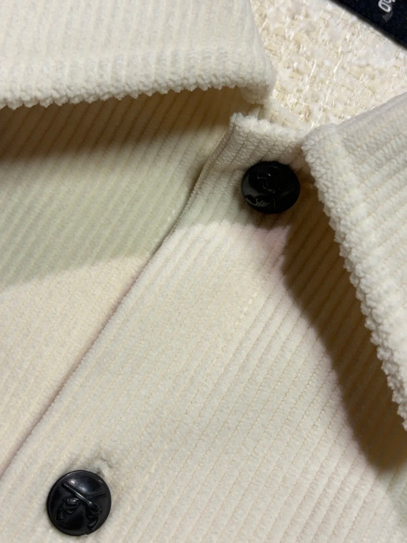 LEATHER PATCH CORDUROY SHIRTS(OFF WHITE)