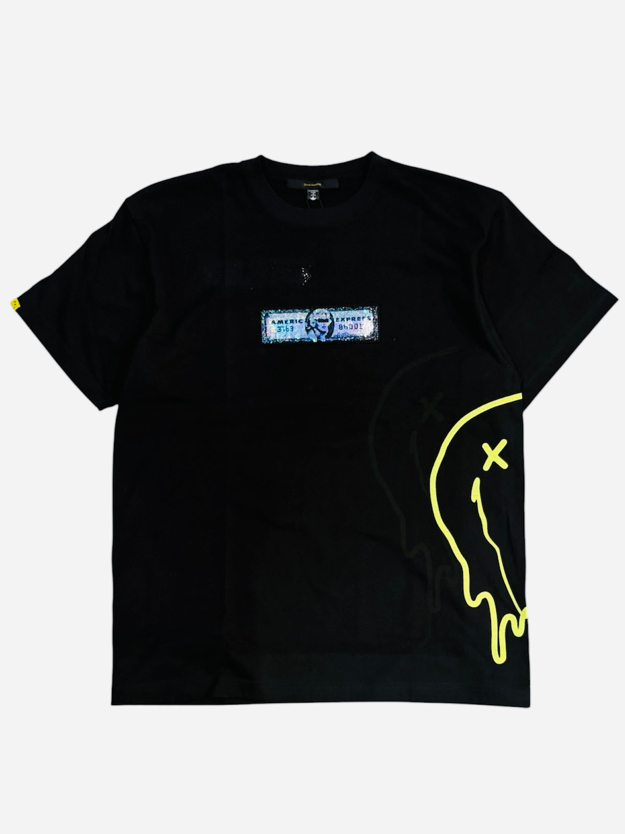 コットン天竺 クレジットシークイン＆ドリップスマイルSSシャツ