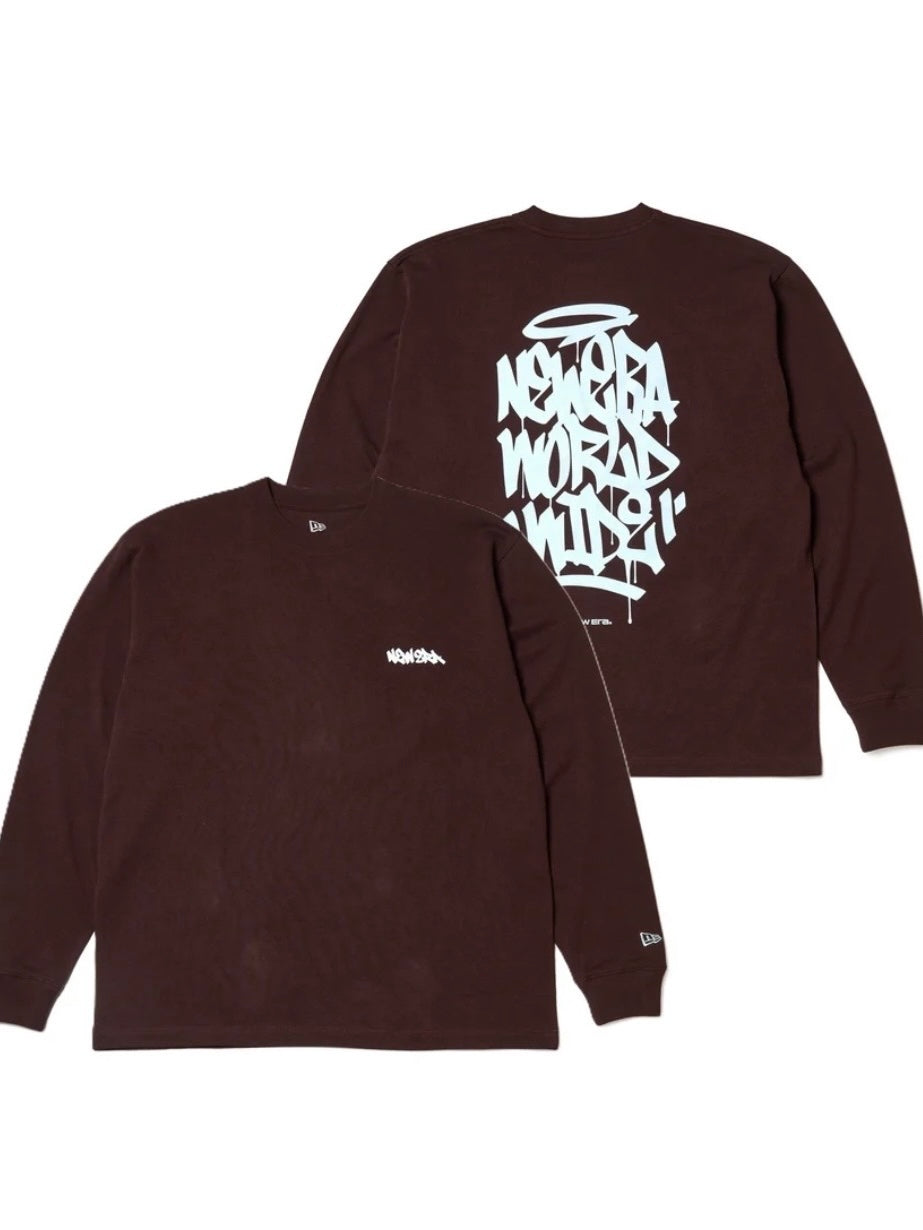 長袖 オーバーサイズド コットン Tシャツ Tagging Logo バーントウッド