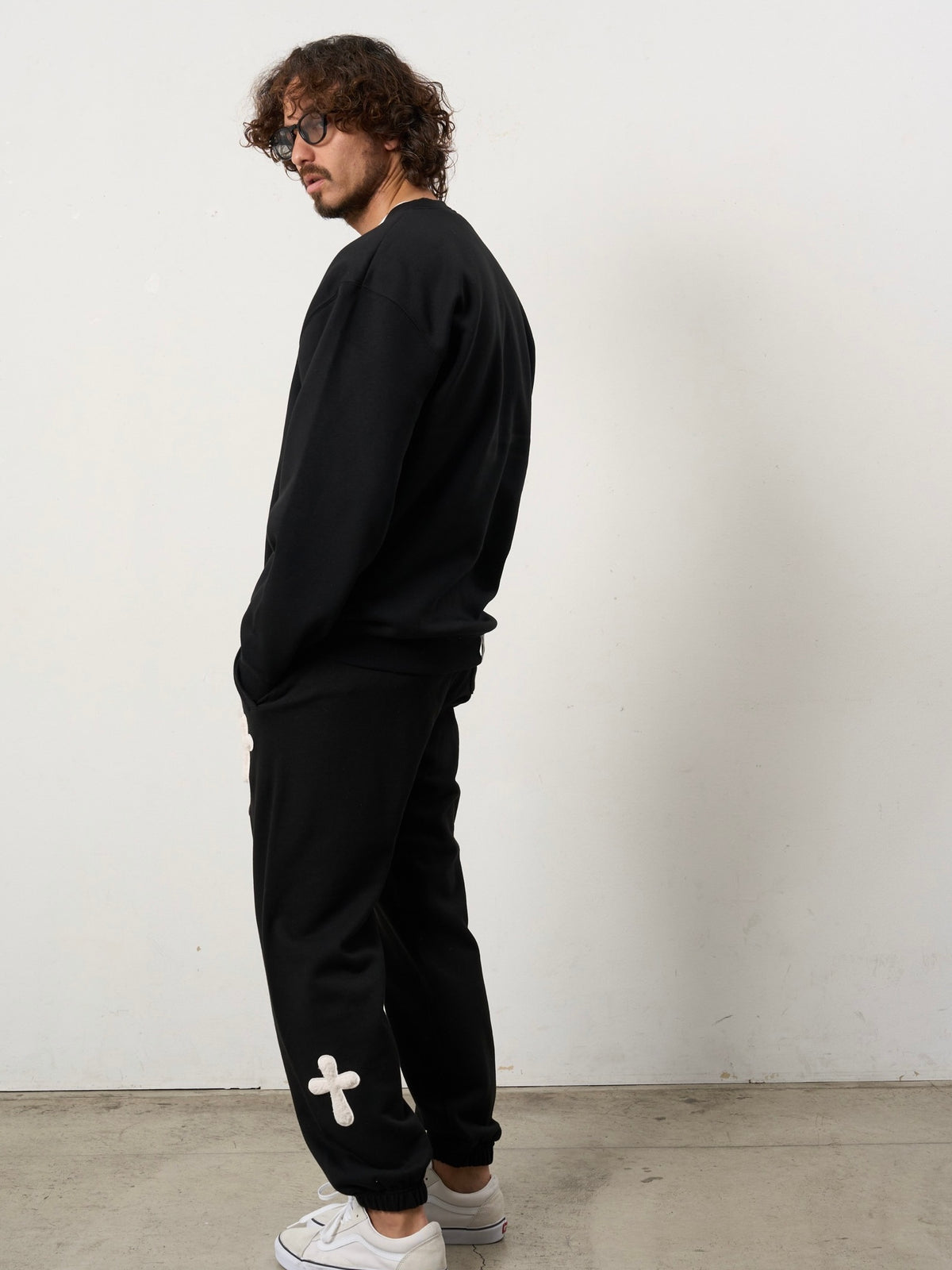 ムックボアミックスパッチワーク/スエットシャツ(BLACK)
