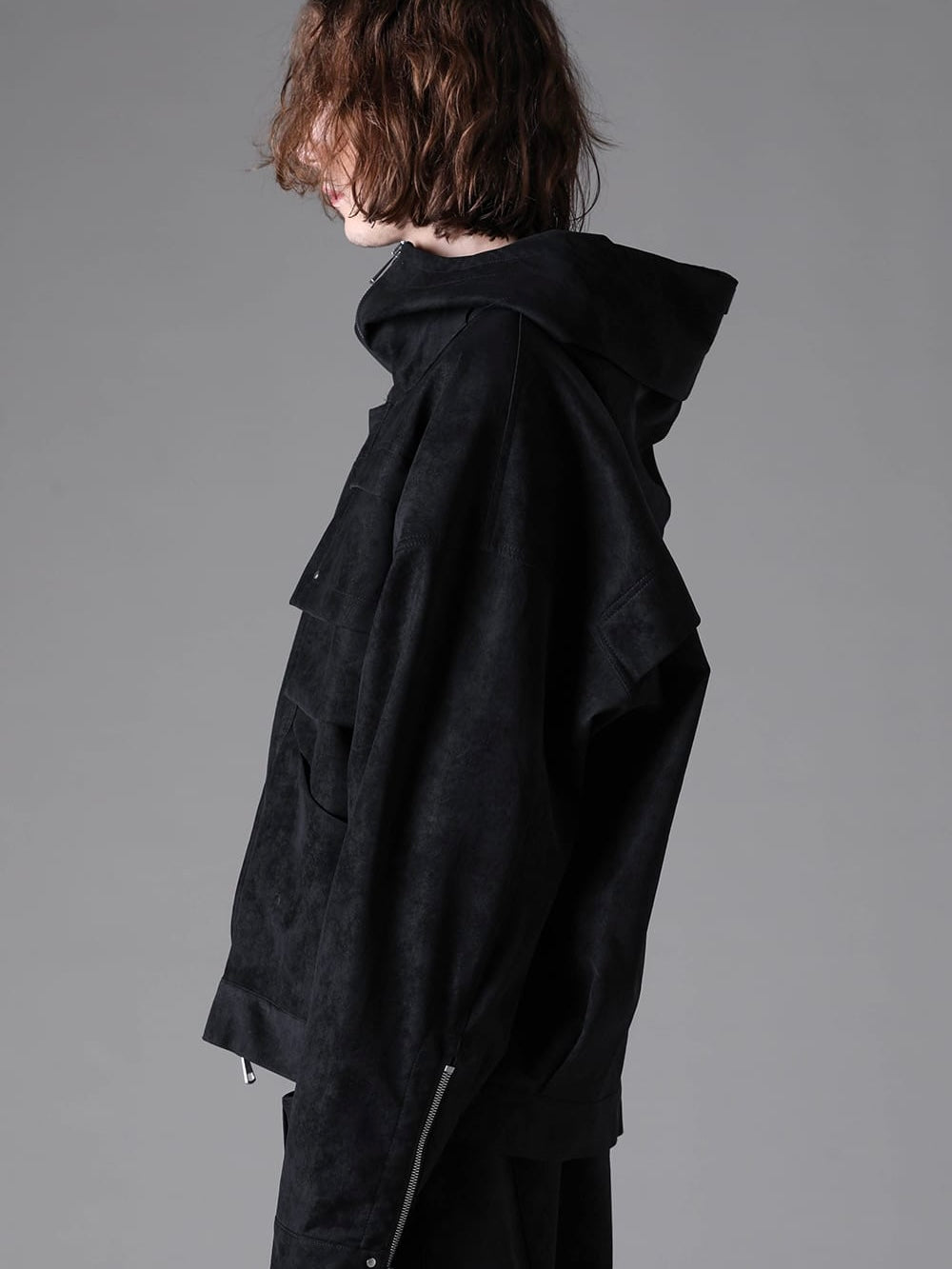VEGAN LEATHER HOODIE BLOUSON(BLACK)