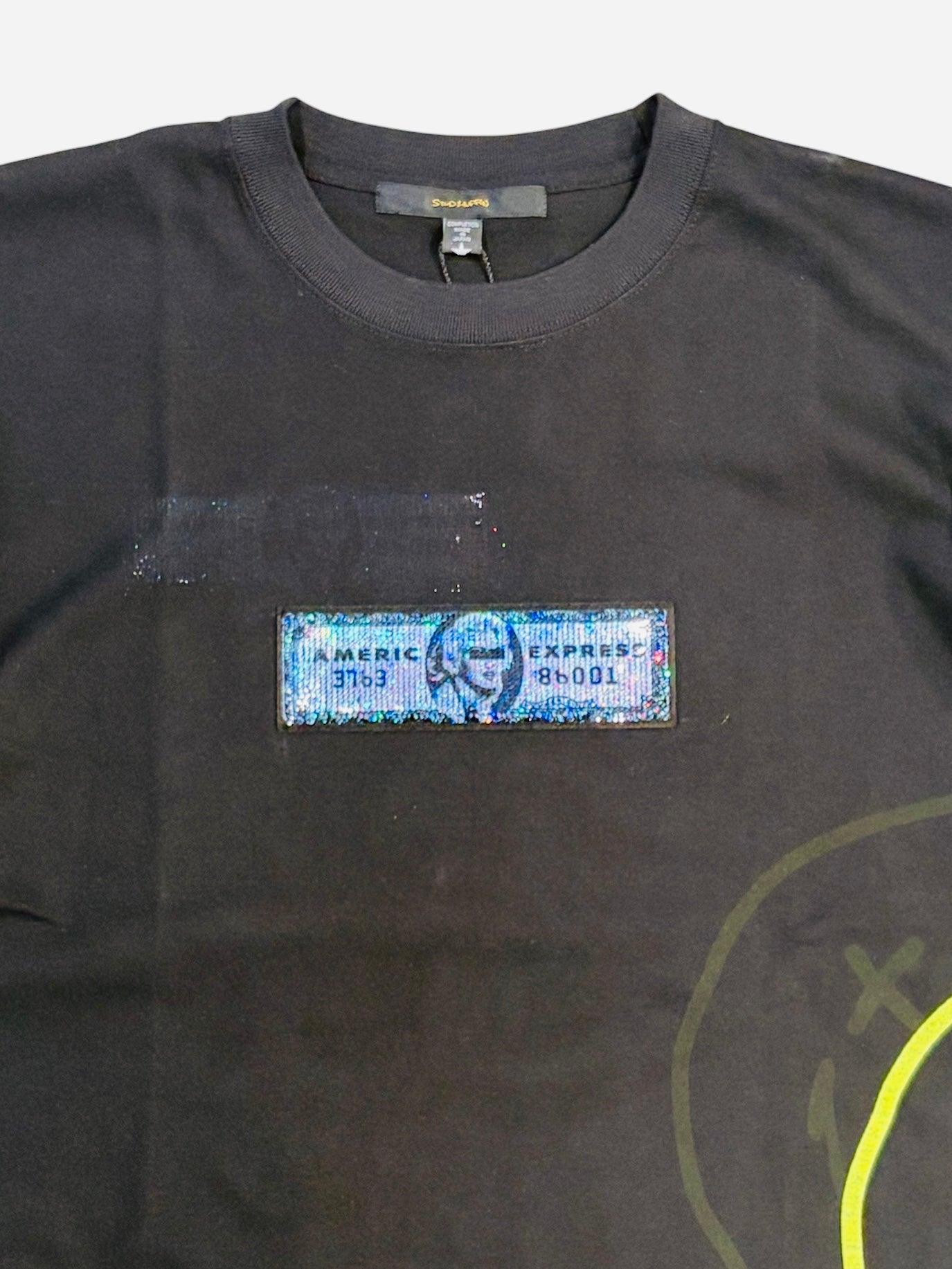 コットン天竺 クレジットシークイン＆ドリップスマイルSSシャツ